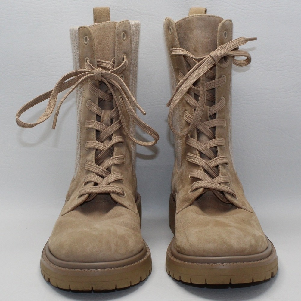Sam Edelman Lydell Beige Suede Knit Sock Combat Boots Womens 8M Lug Sole Utility - Picture 3 of 10